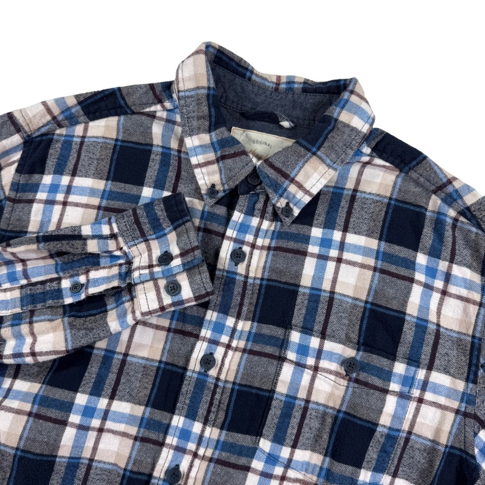 Weatherproof Vintage Flannel‎ Shirt Mens Medium Blue Plaid Long Sleeve Button Up